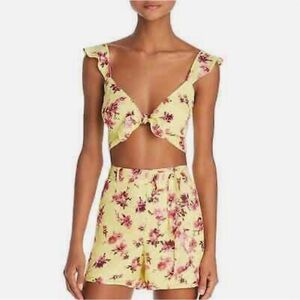 Cami NYC- NWT Yellow Floral Front Tie Crop Tank Top and Mini Short Matching Set